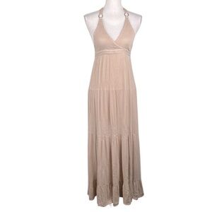 Onetheland Tan Summer Spring Festival Boho V-Neck Maxi Sundress Size Small